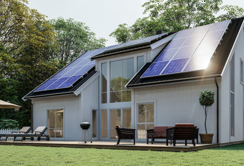 White house with solar panels reduced